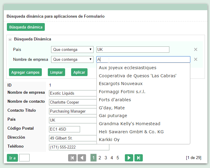 Búsqueda dinámica para aplicaciones de Formulario