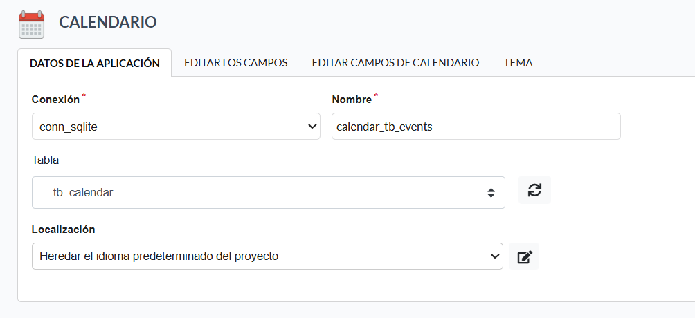 Campos requeridos para crear aplicaciones