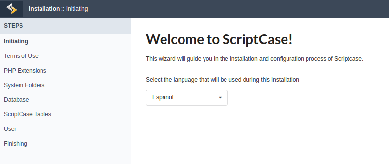 Pantalla incial de la instalación