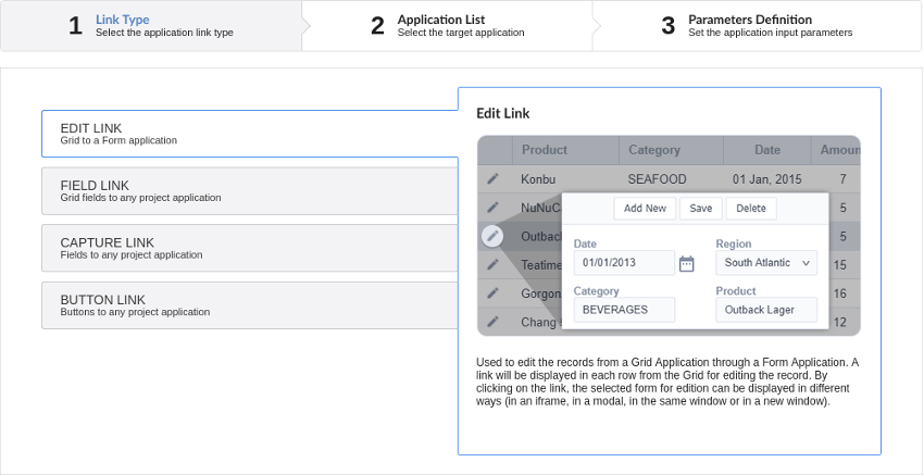 Application Link creation interface.