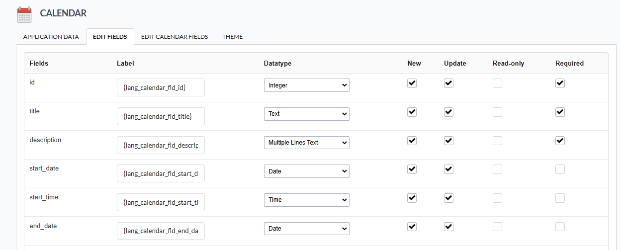 List of fields in the grid creation process