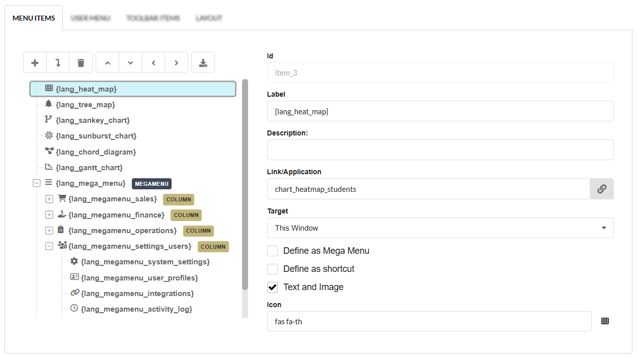 Menu Configuration Interface.