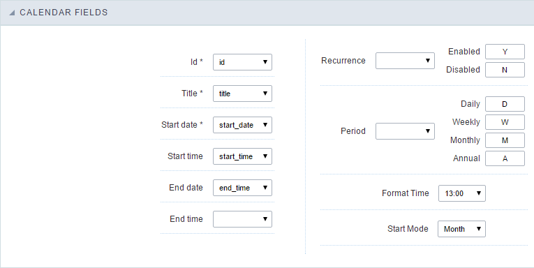 Calendar fields interface.