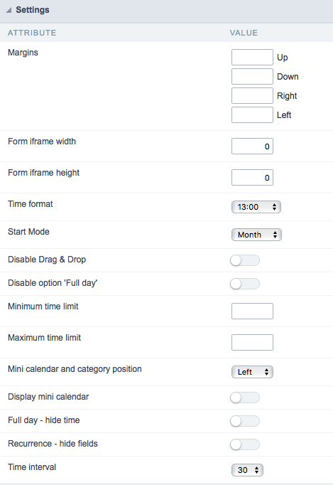 Calendar Configuration