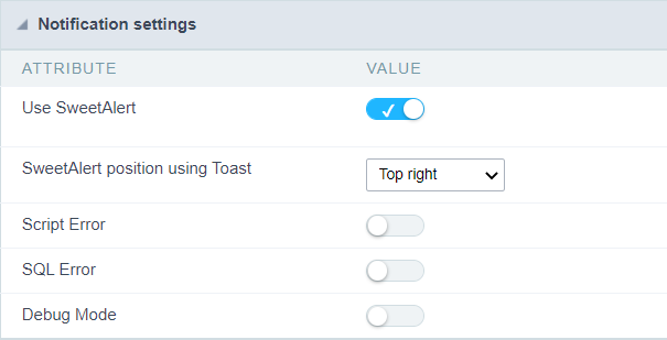 menu configuration interface