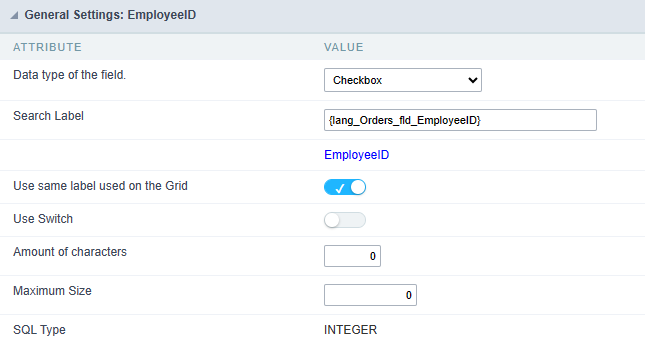 Check box field Configuration Interface.