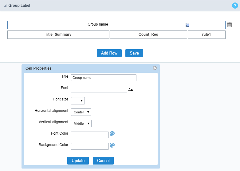 Editing group label cell properties