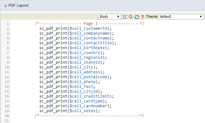 Configuration interface of the PDF Code.