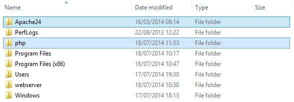 Apache and PHP directories