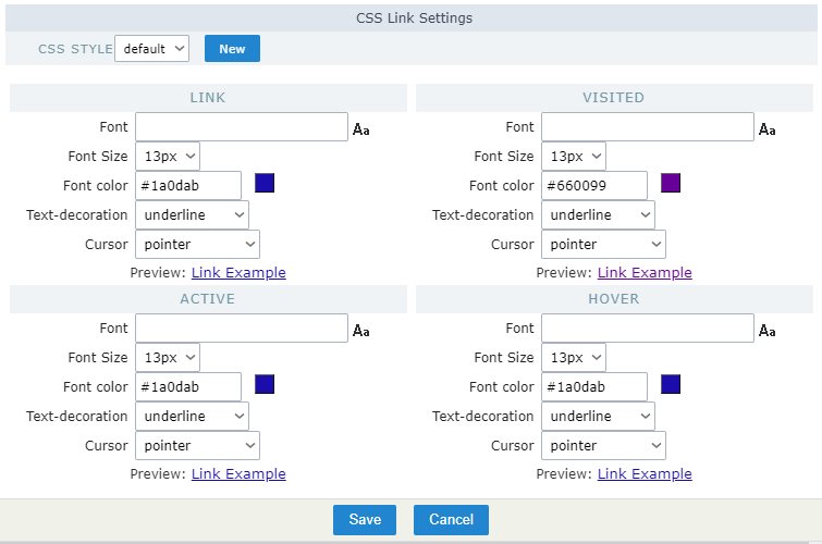 CSS Link Settings