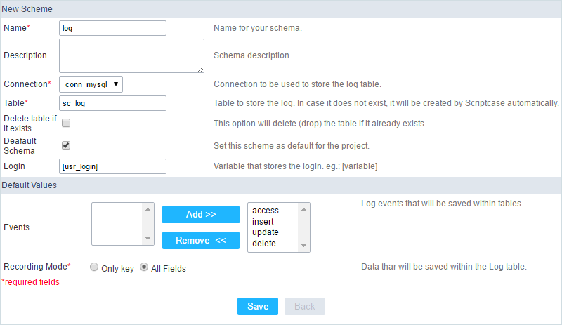 Create a Log Schema for the project