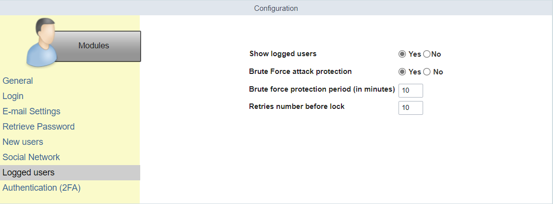 Security Module General Configuration Screen