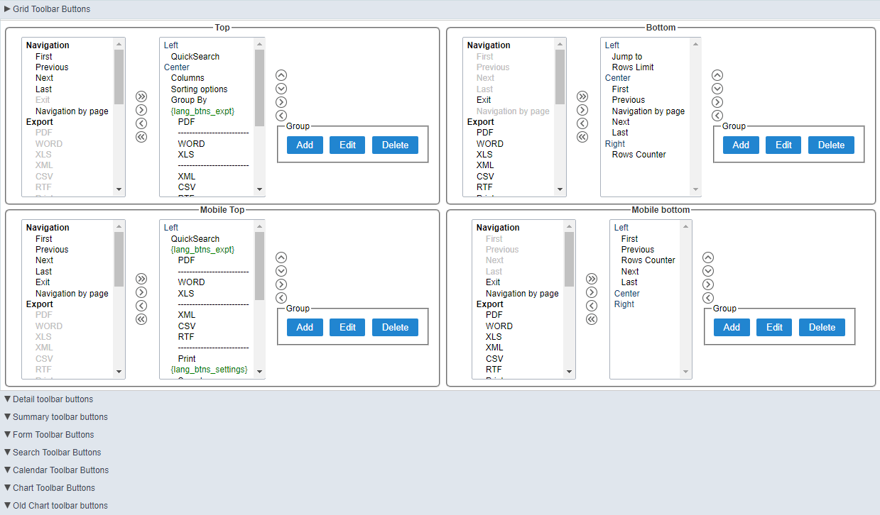 Default Values - toolbar buttons