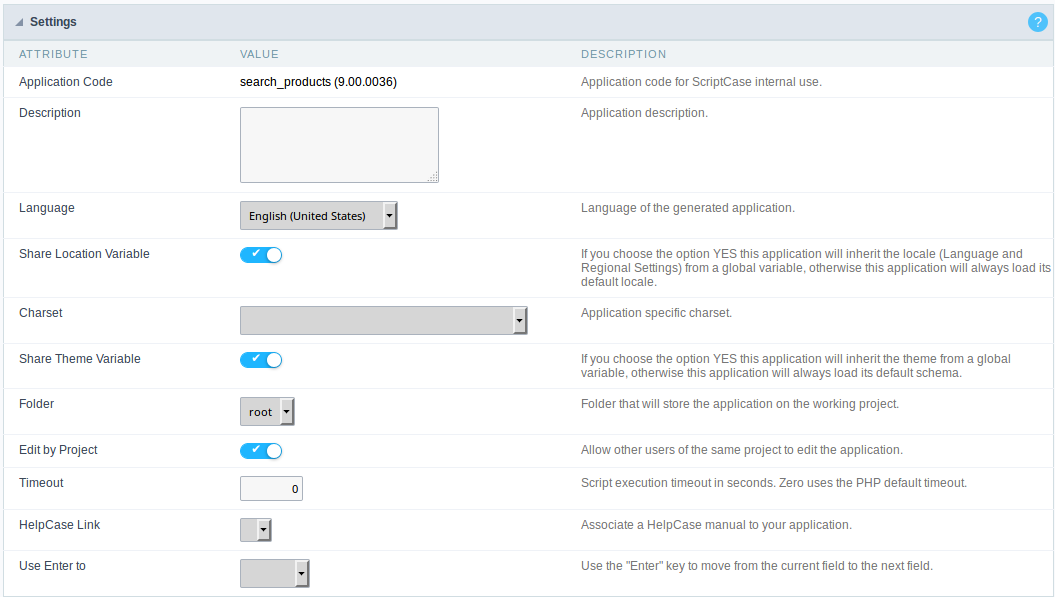 Application Configuration Interface