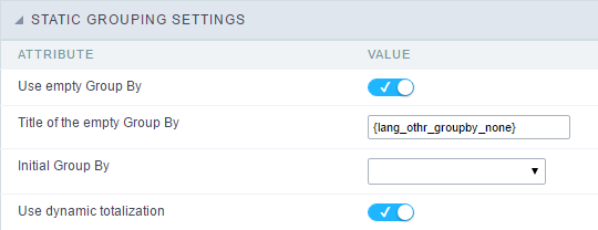 Static Group By settings Interface.