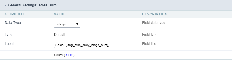 General summary field settings