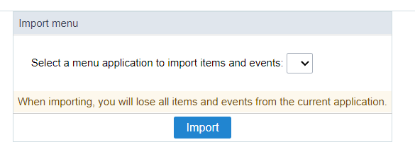 Import menu interface