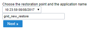 Selecting the restore point and defining the app name