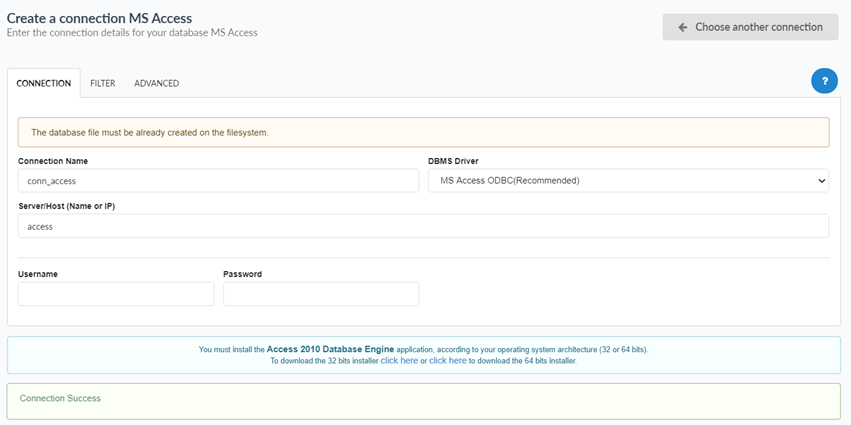 Connecting to the Access database