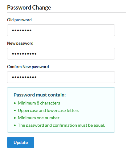 Change password screen