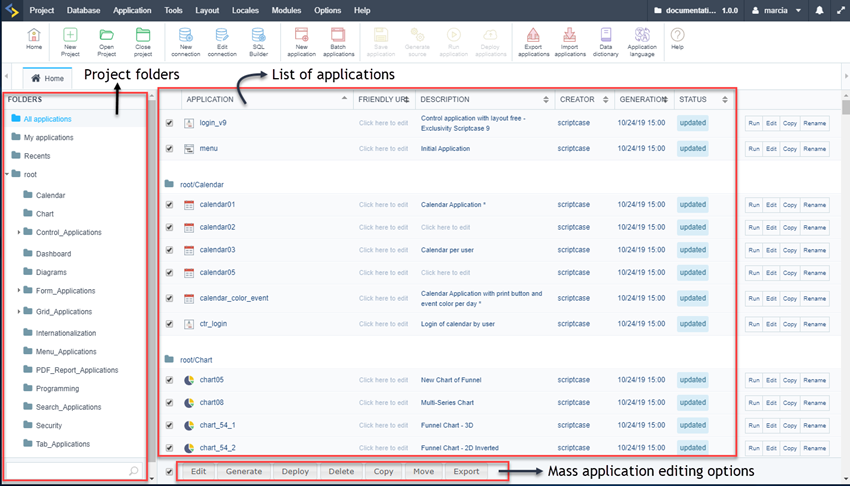 Application management interface