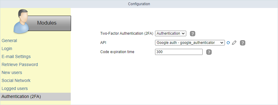 Security Module General Configuration Screen