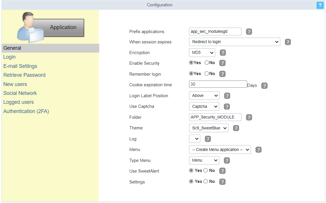 Security Module General Configuration Screen