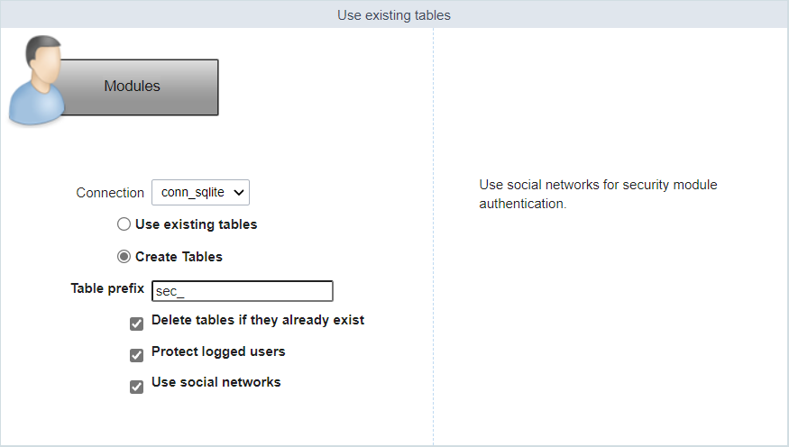 Security module selection screen by user