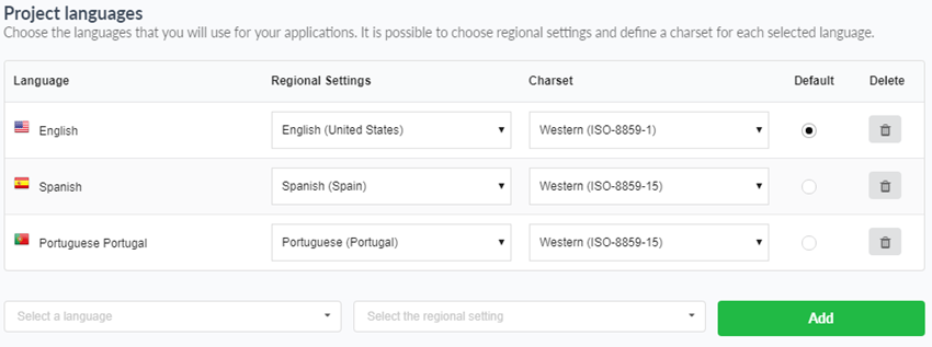 Selecting the languages for the project