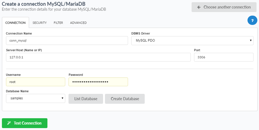 Database connection details