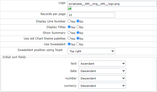 Default Values – Common Settings