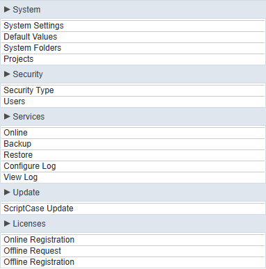 Settings menu