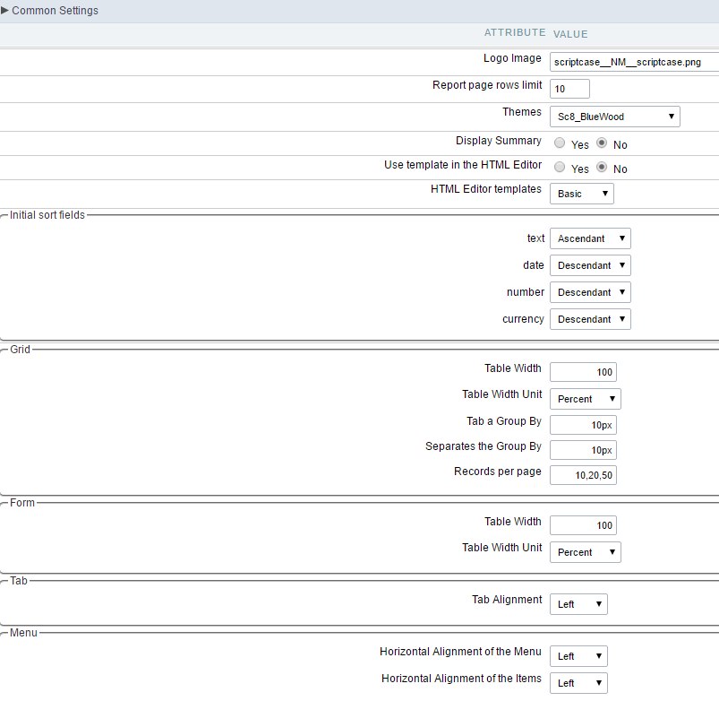 Default values - General data