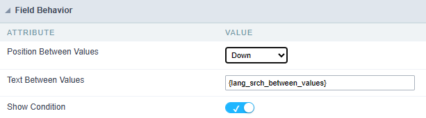 Check box Field Behavior Interface of the Search Configuration.